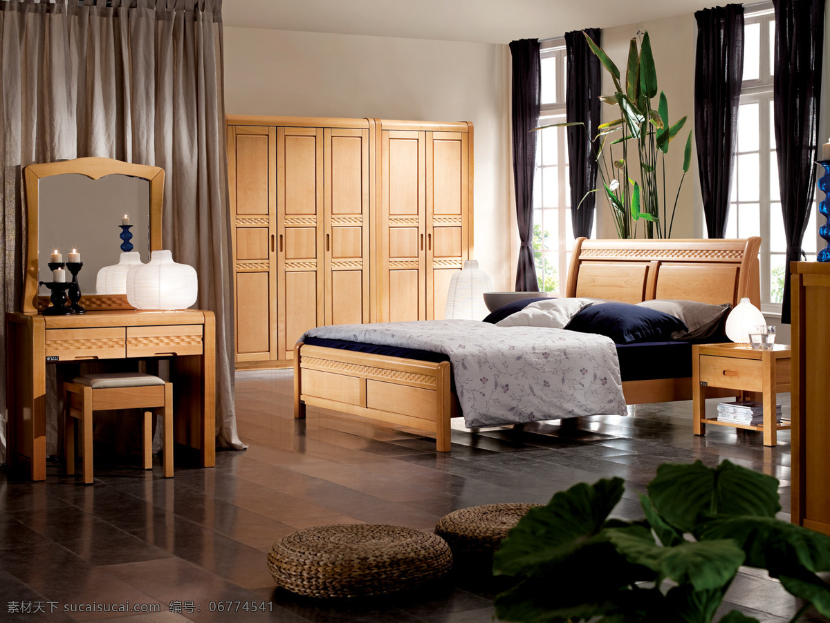 实木 软床 高清 窗帘 床头柜 地毯 梳妆台 台灯 衣柜 实木软床 装饰素材 室内设计