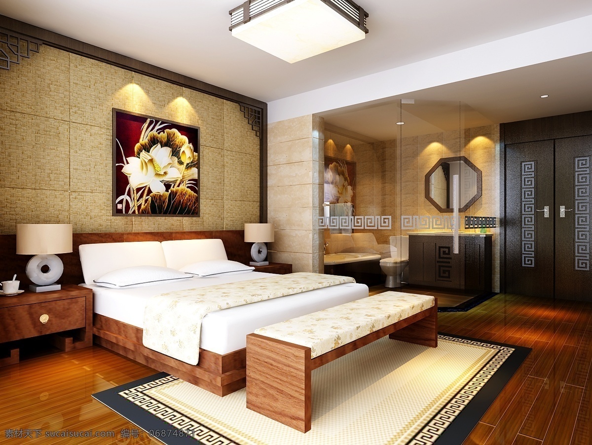 豪华 装饰 风格 大床 卧室 中式 3d模型素材 室内装饰模型