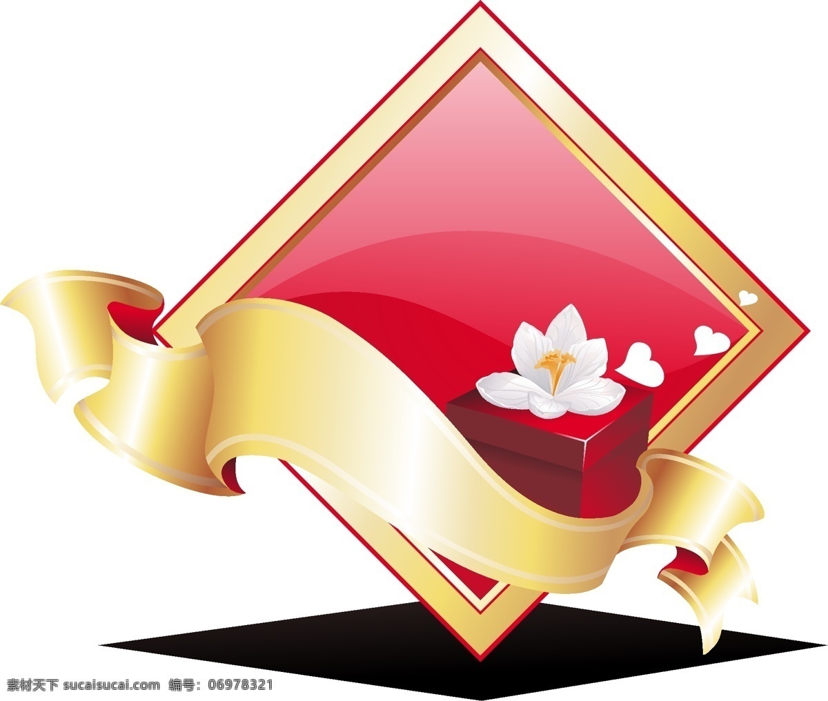 矢量 黄色 丝带 花朵 元素 手绘 白色 红色 菱形