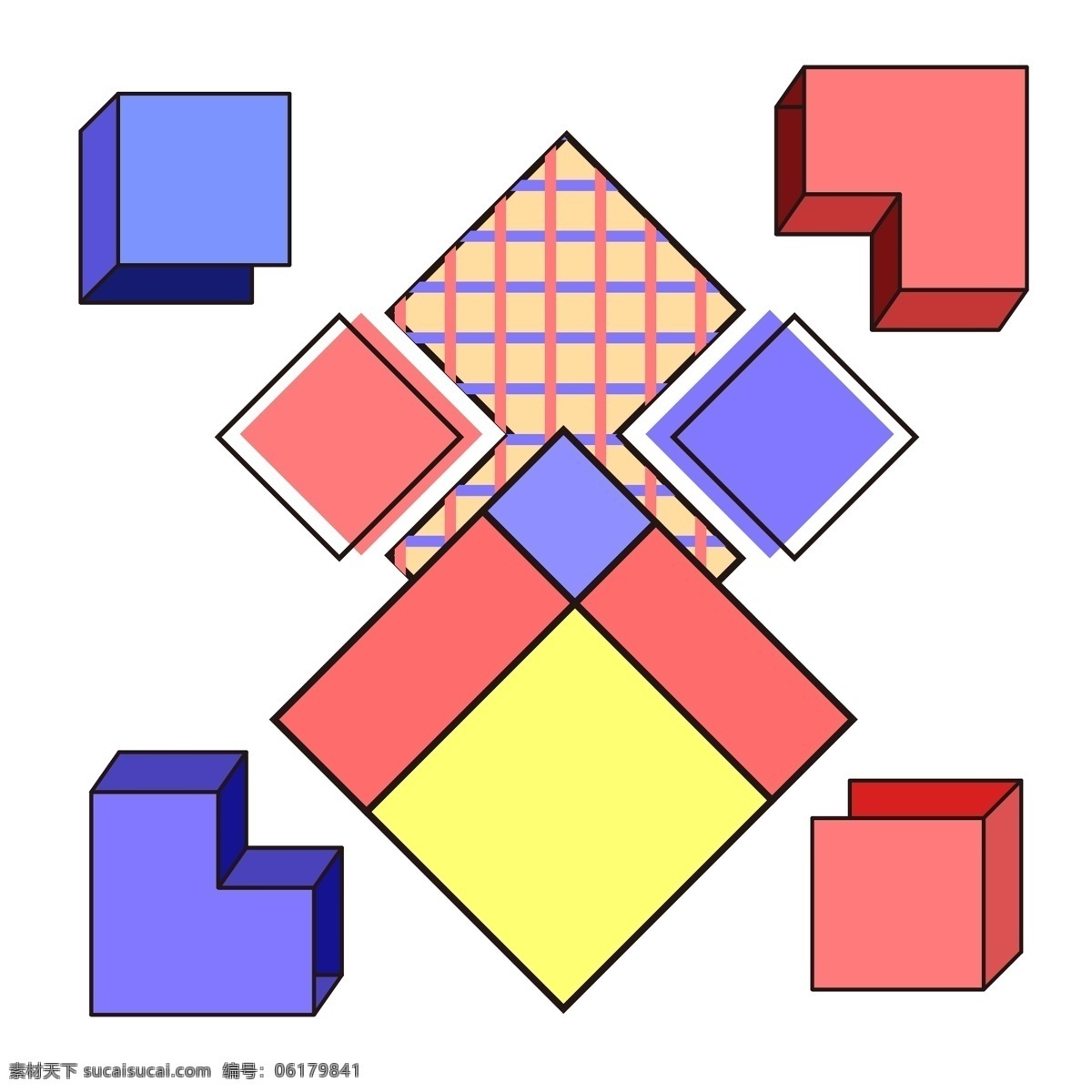 孟菲斯 立体 图形 商用 装饰 元素 立体元素 ai素材 撞色 彩色 方块