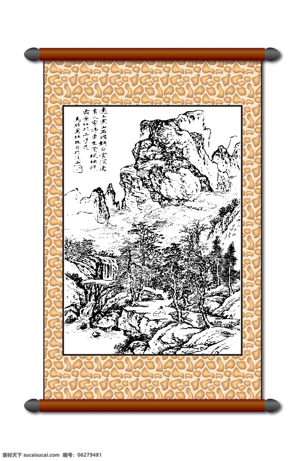 分层 白描 版画风景 传统画 风景 风景画 工笔 古画 模板下载 白描风景 山水画 树木 山峰 线描 美术 黑白稿 卷轴画 挂画 中国风 艺术画 文化艺术 绘画书法 设计图库 源文件 家居装饰素材 山水风景画