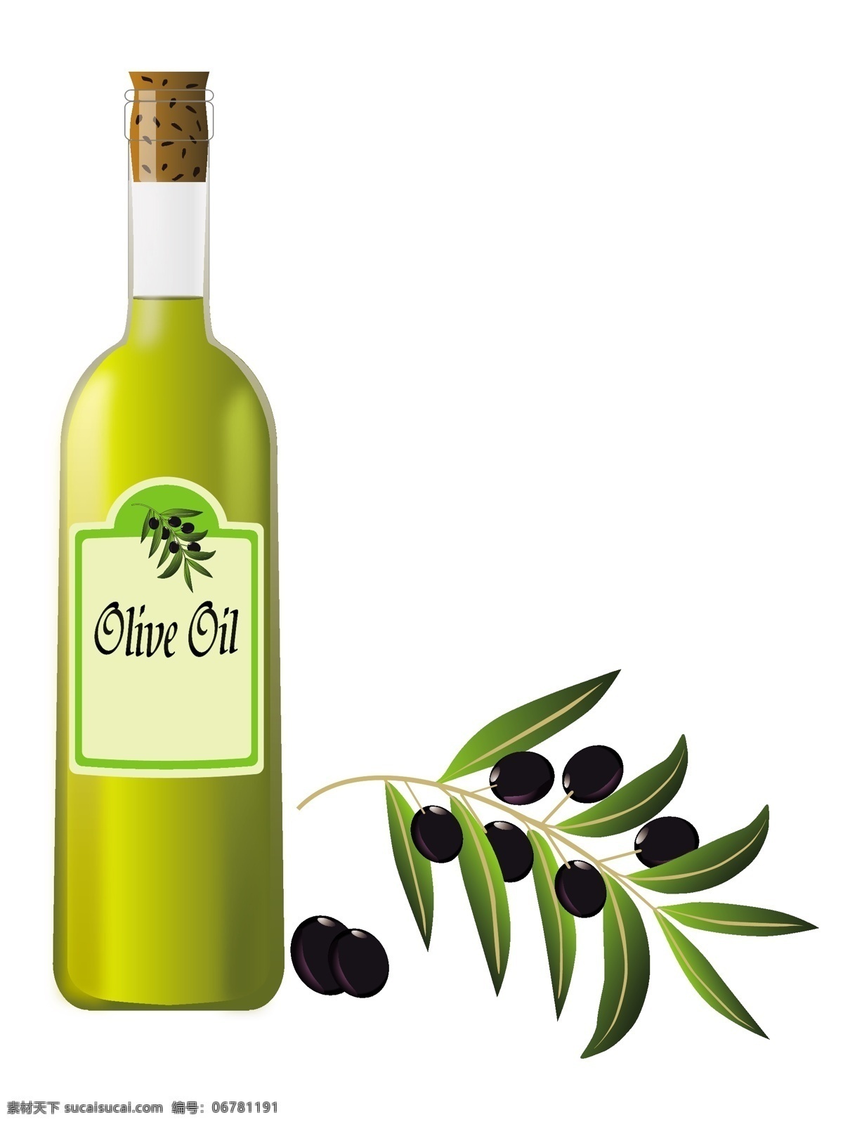 食用油 矢量 橄榄油 容器 玻璃制品 绿色的叶子 葵花籽油