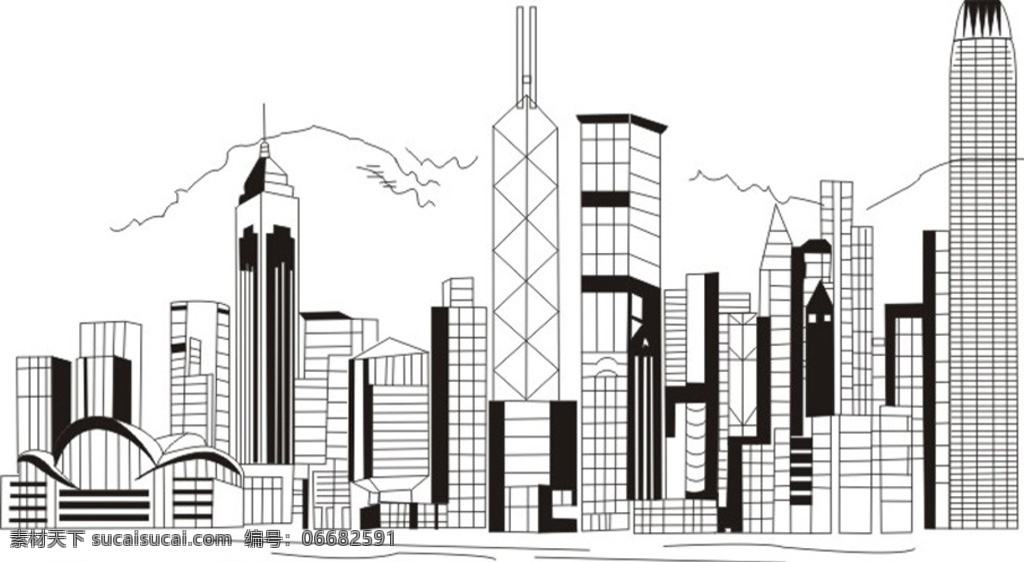 矢量 维多利亚港 矢量建筑 图像 几何城市 线条城市 城市图案 香港 香港城市图案
