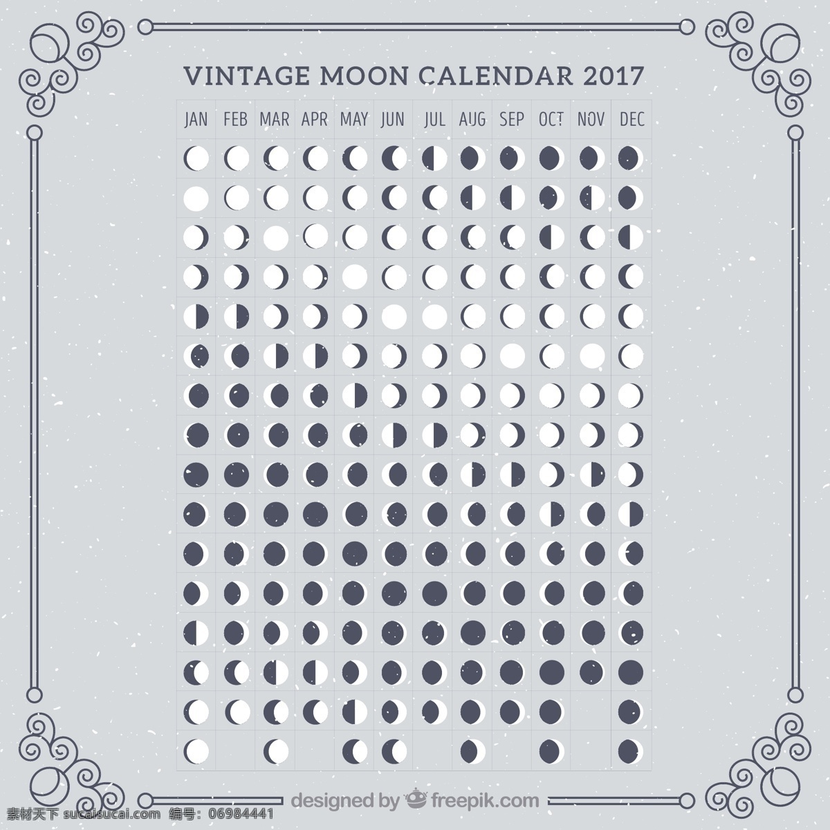 老式 月亮 2017 年 日历 月亮日历