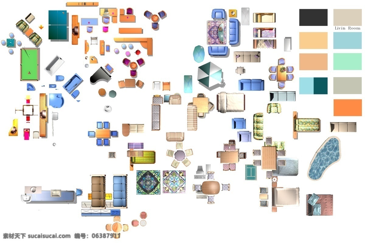 室内彩色平面 彩色平面 psd素材 室内平面 室内设计 模型 环境设计