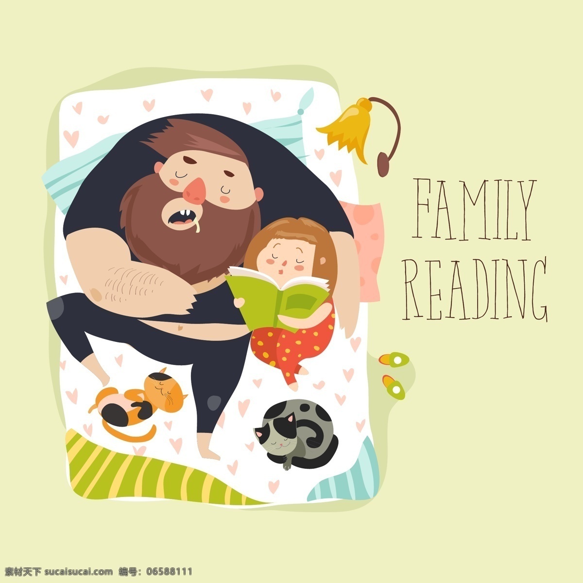 可爱 女儿 读 睡 前 故事 父亲 读书 卡通素材 看书 可爱女儿 免抠 免抠素材 人物 矢量素材 书籍 睡前故事