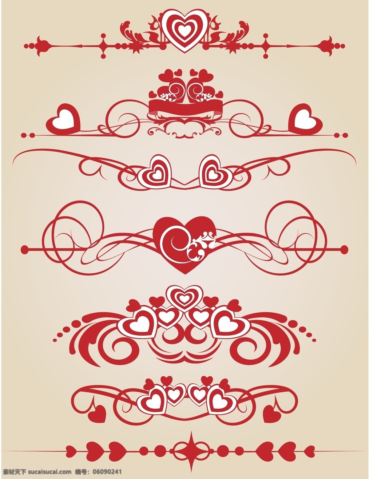 婚礼元素 心型图标图案 个性喷绘 创意心形设计 红色喜庆 花芽 边框底纹 花边花纹 底纹边框