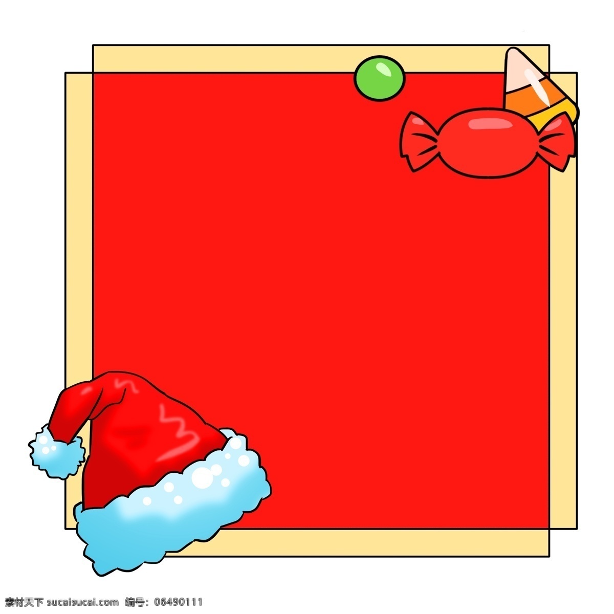 圣诞 红帽 糖块 礼物 边框 圣诞节边框 边框手绘 圣诞节礼物 一顶红帽边框 边框纹理 蓝边红帽 红黄边框 红色糖块
