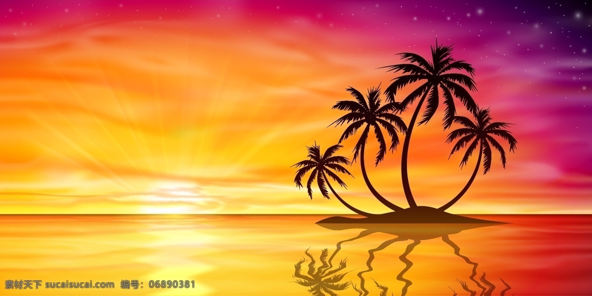 度假 小岛 矢量 椰子树 黄昏 景色 岛屿 矢量背景 广告背景