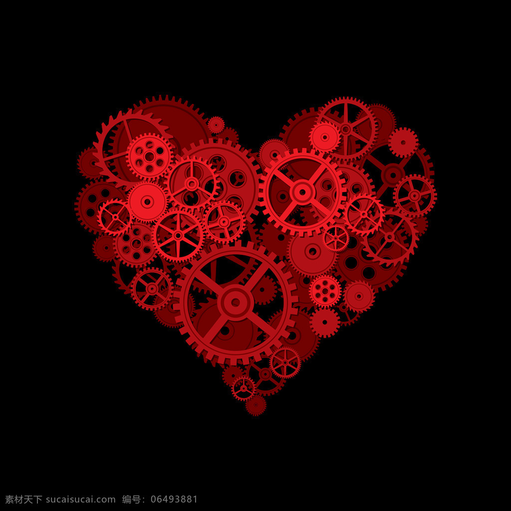 红色 心形 齿轮 元素 浪漫 机械