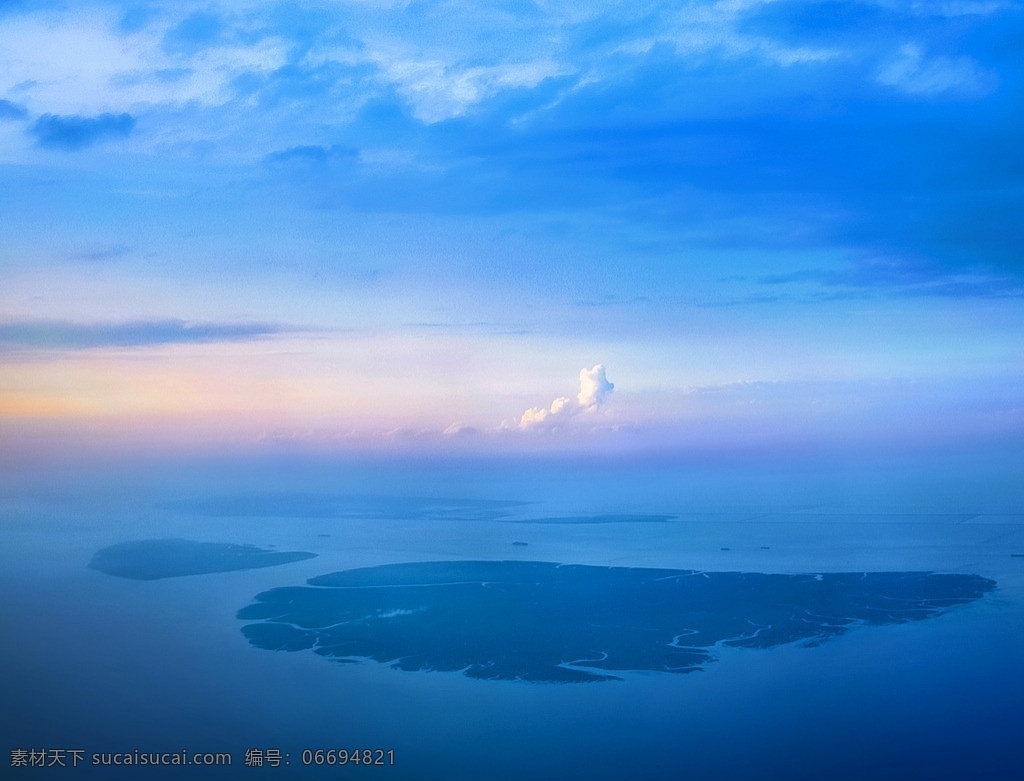 航拍海岛 大海 天空 海岛 云彩 晚霞 彩色 蓝色 绚丽 航拍 山水风景 自然景观