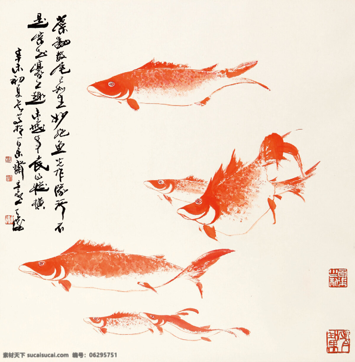 六 如图 万事如意 中国画 立轴 水墨纸本 鱼虾类 工艺美术 平面广告 装饰设计 装饰素材 室内装饰用图