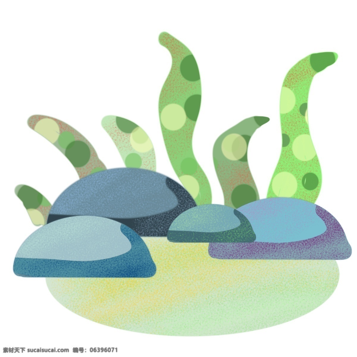 蓝色 石头 植物 插画 海底石头 插图 石子 蓝色石头 绿色植物 植物插画 鹅暖石 鹅 暖 石