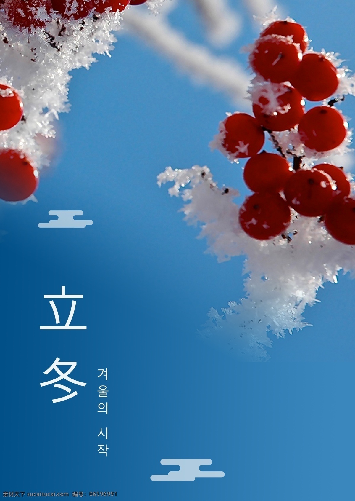 蓝色 简单 花树 雪 风景 冬天 海报 墨 冬季 朝鲜的 中文 英语 空白 美丽 灰色 新年 红色
