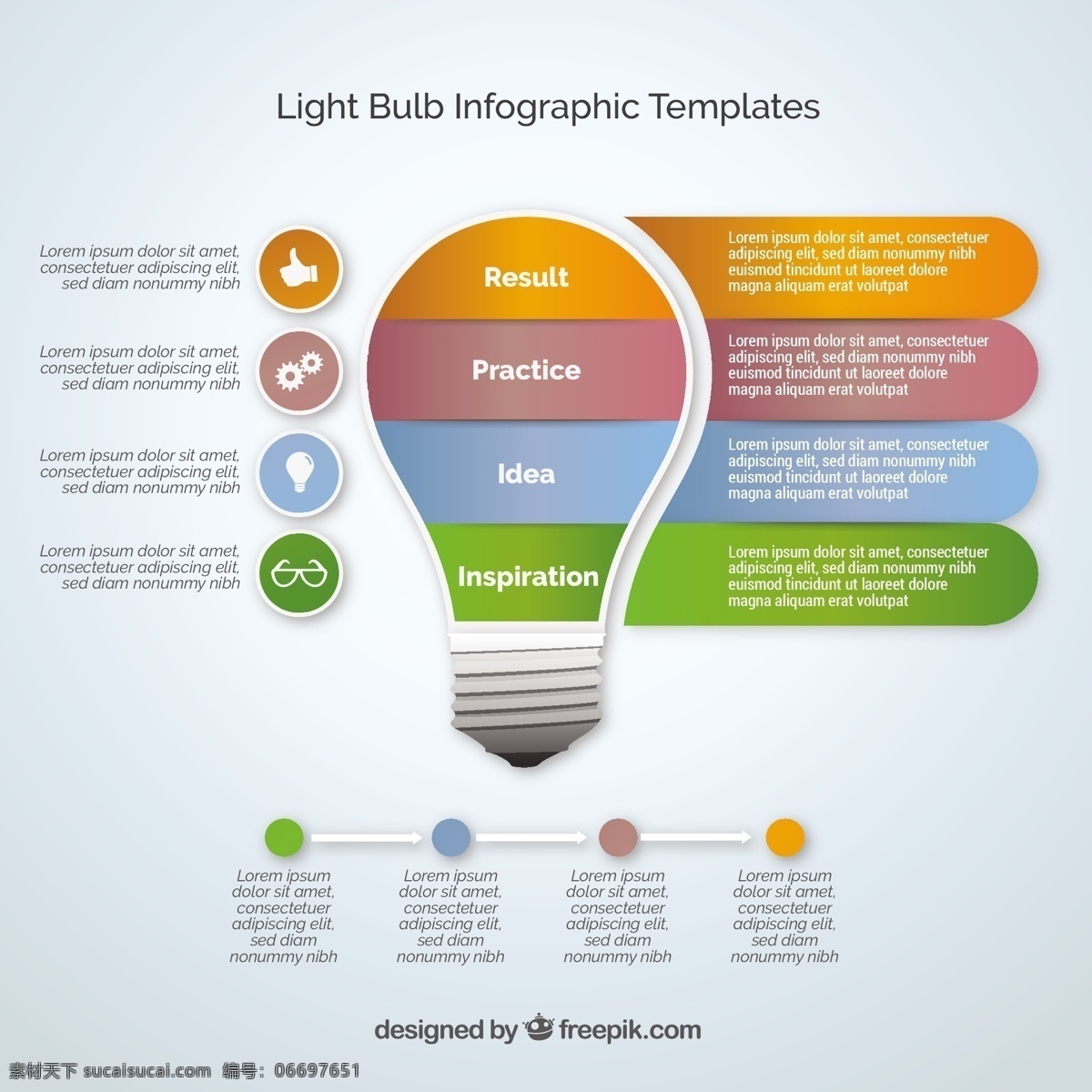 一个 灯泡 四 阶段 信息 图表 模板 业务 教育 轻 市场营销 图 平 节能灯泡 过程模板 数据 平面设计
