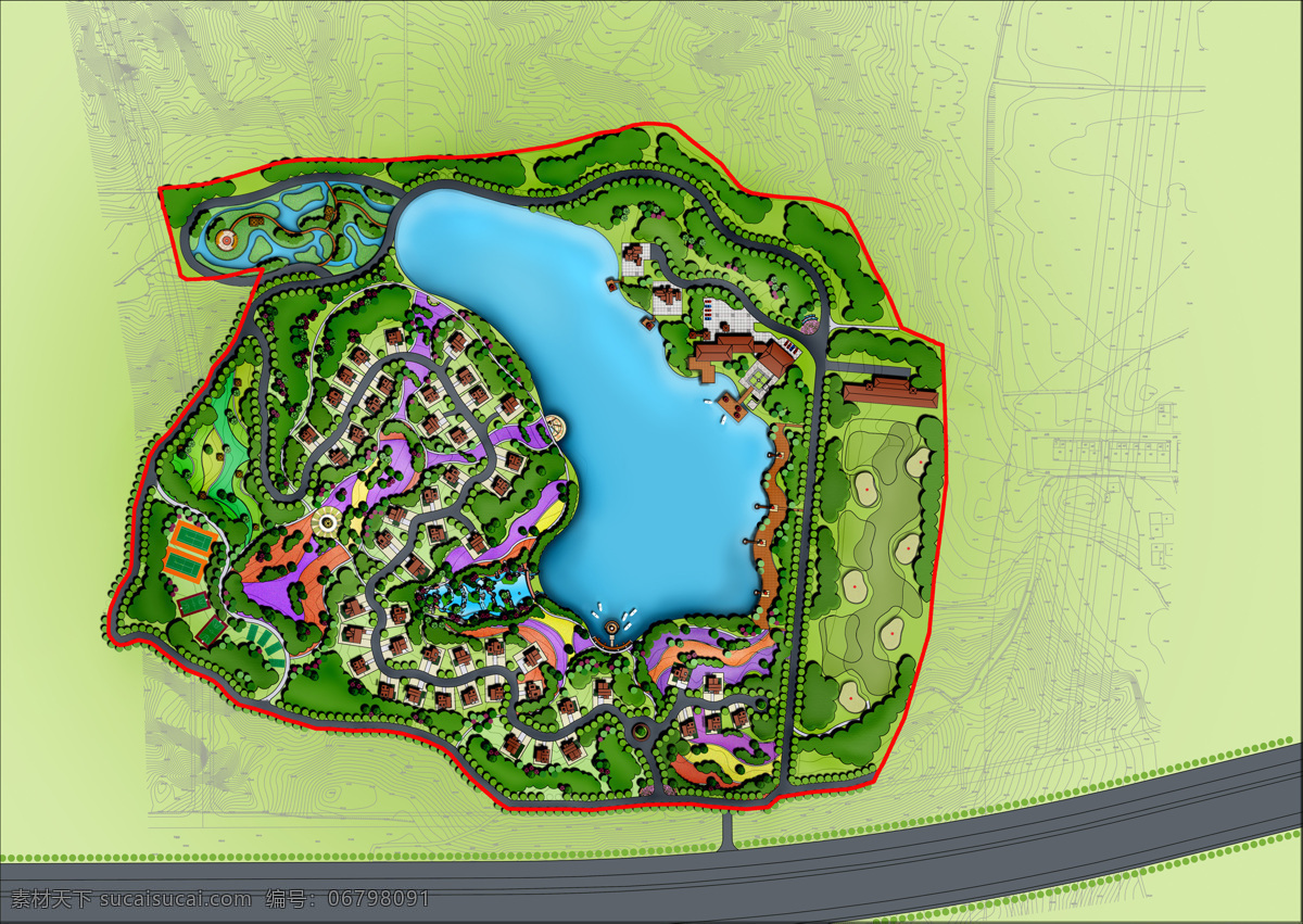 山地 别墅区 彩色 平面图 山地别墅区 彩色平面图 园林景观 ps 湖面设计 景观设计 环境设计