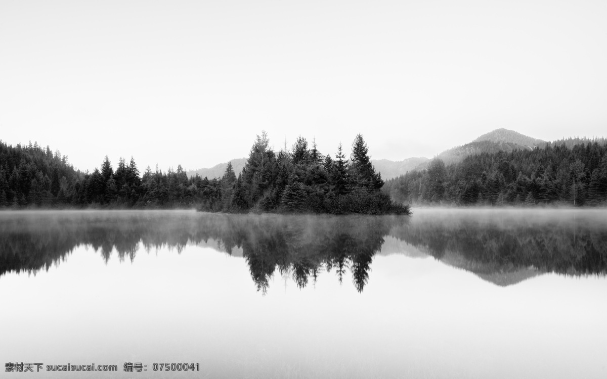 湖面 树林 水面 倒影 意境 雾气 自然景观 自然风景