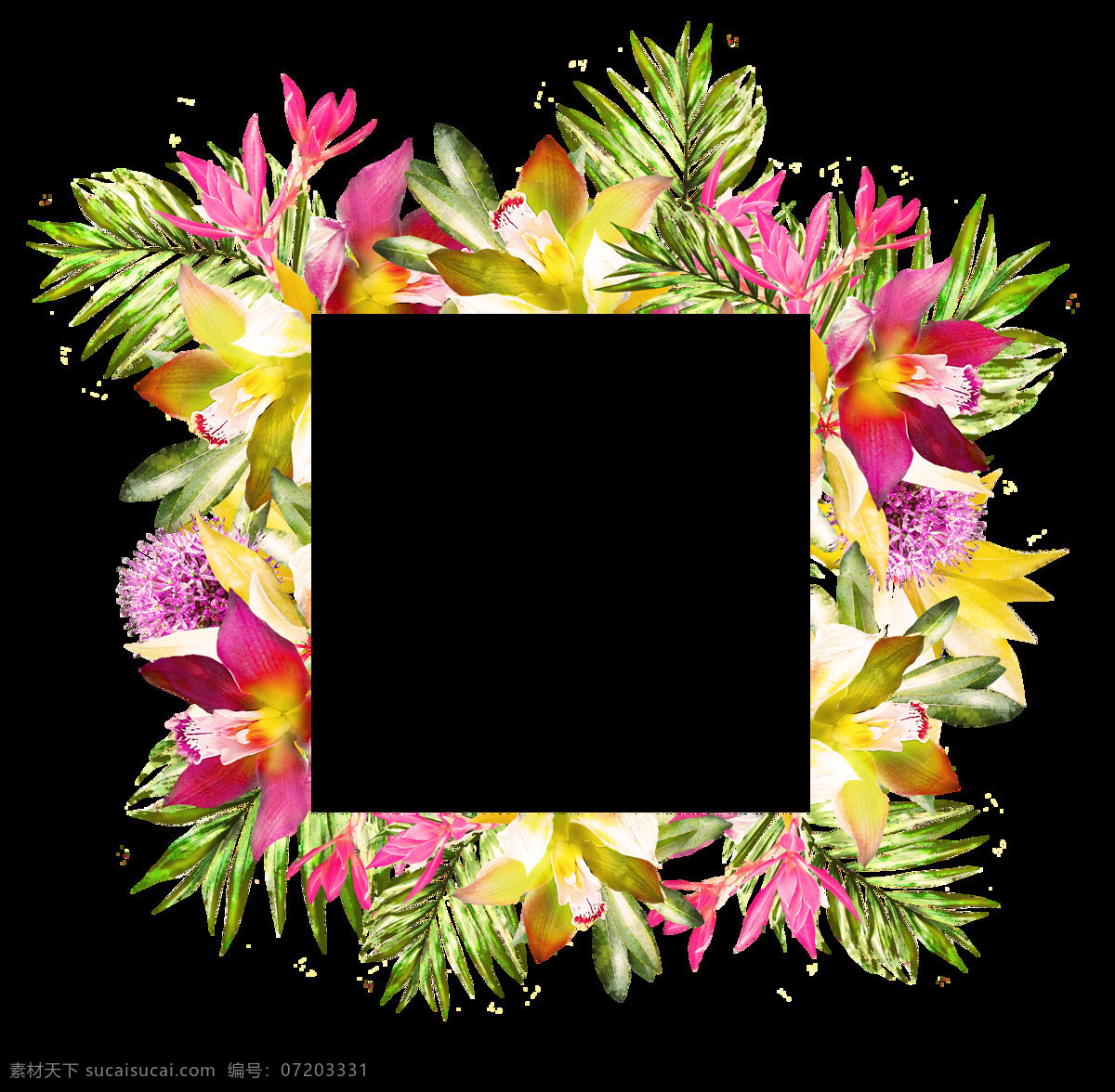 植物 鲜花 绿叶 装饰 花边 透明 红花 黄花 叶子 美丽 透明素材 免扣素材 装饰图片