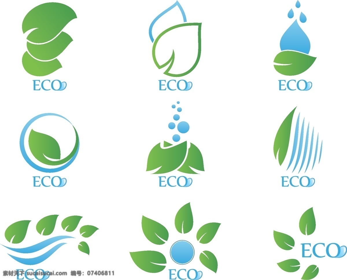 eco logo 标签 标识标志图标 标志 动感 禾苗 环保 绿色 绿叶 水珠 水滴 图标 矢量 模板下载 生态 时尚 绿色环保 小图标 矢量图 其他矢量图