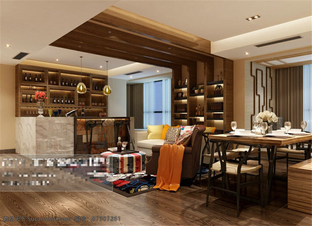 中式 餐厅 模型 室内装修 3d 室内装饰模型 3d模型 室内模型 室内设计模型 max 黑色