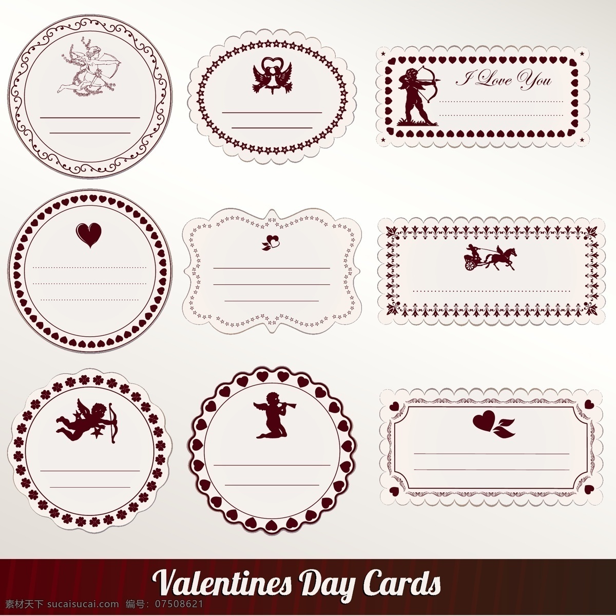 情人节卡片 标签 徽章 天使 情人节 红色 浪漫 丘比特 可爱 浪漫主义