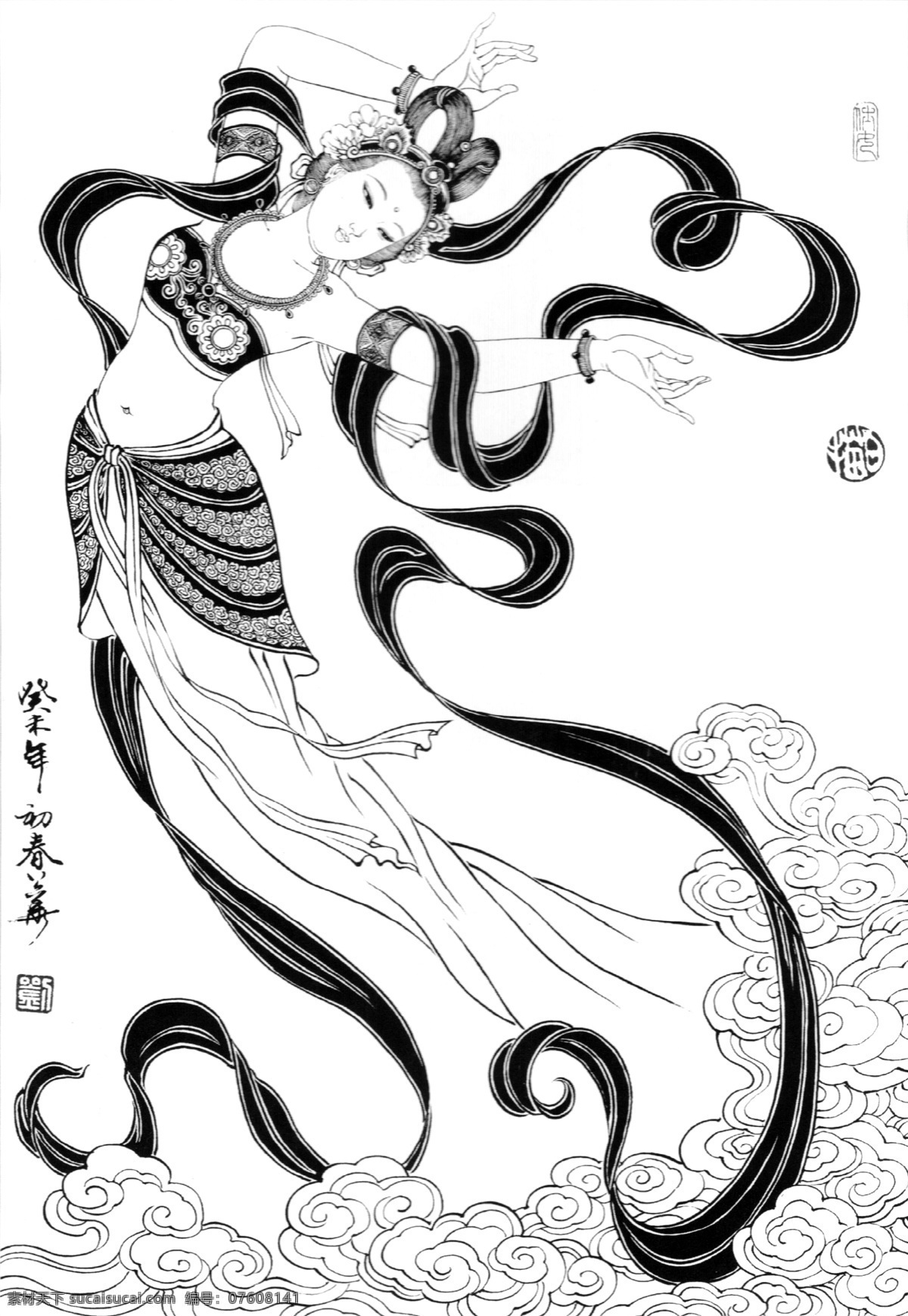 飞天 刘 公 华 白描 人物 工笔人物 古代仕女 古典 国画 画家 绘画 美丽 美术 漂亮 线描 仕女 艺术 中国画 仕女图 文化艺术