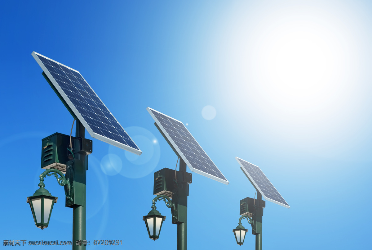 太阳能 蓝天白云 太阳 蓝色 能源 太阳能路灯 现代科技