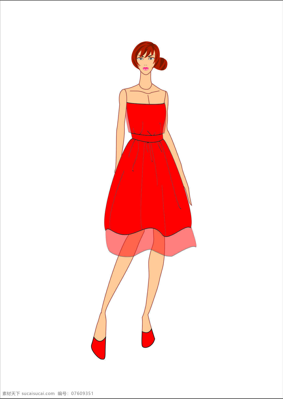 服装 服装设计 模板下载 红色 连衣裙 人体 设计素材 效果图 文化艺术 其他服装素材