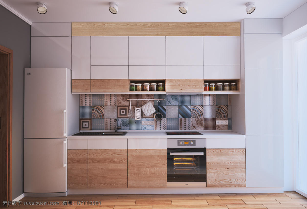 简约 厨房 白色 吊柜 装修 效果图 门框 木地板 木质橱柜 消毒柜 灶具