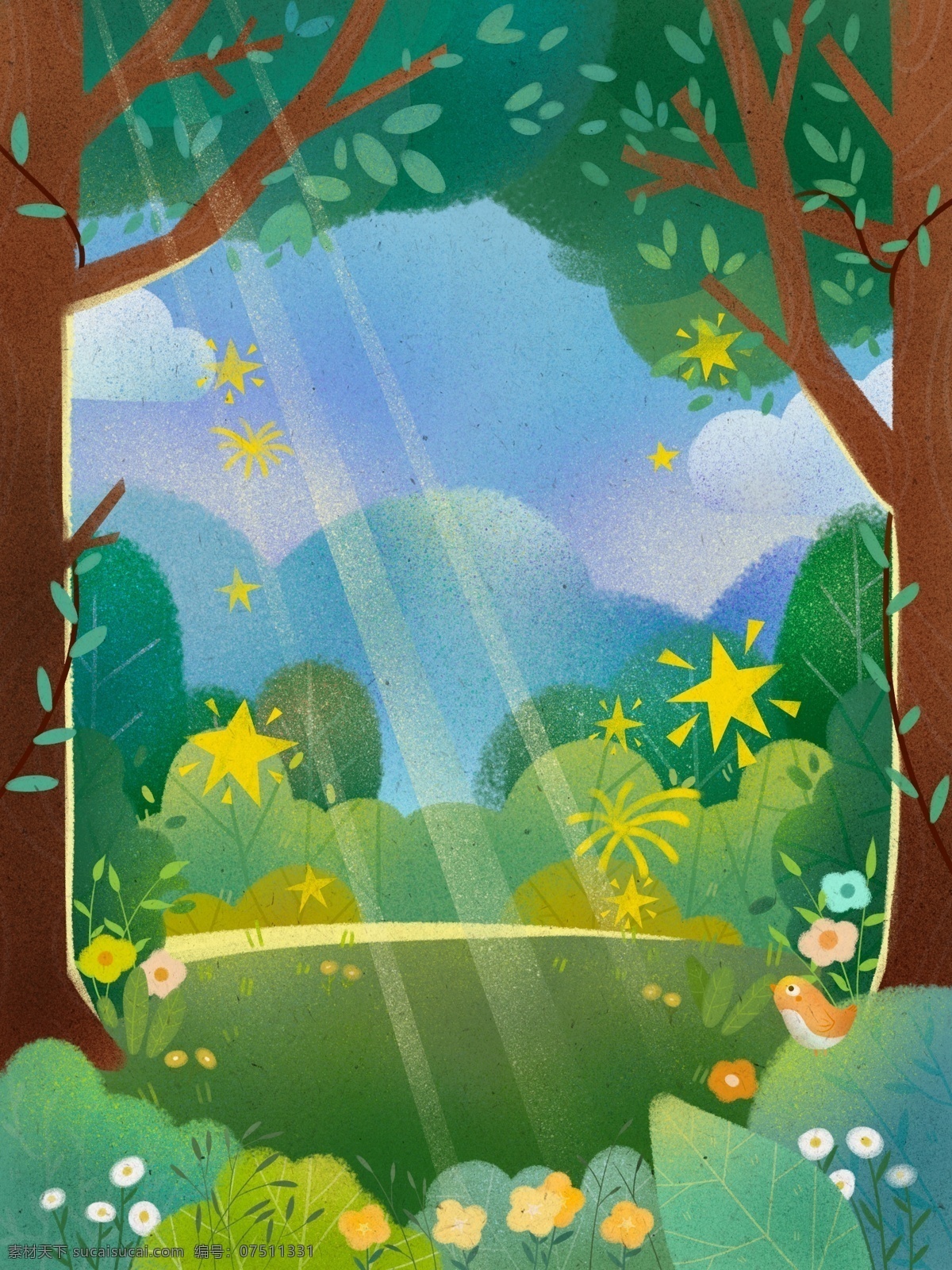 植物 树木 树林 背景 草地 卡通 彩色 创意 装饰 设计背景 海报背景 简约 图案