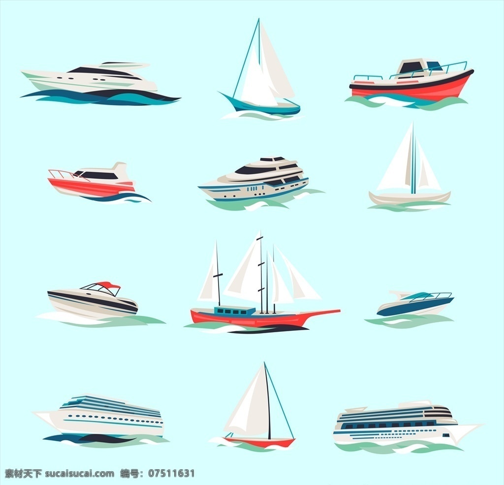 船舶 游艇 矢量 插画 船 插图 快艇 游轮 客轮 帆船 动漫动画