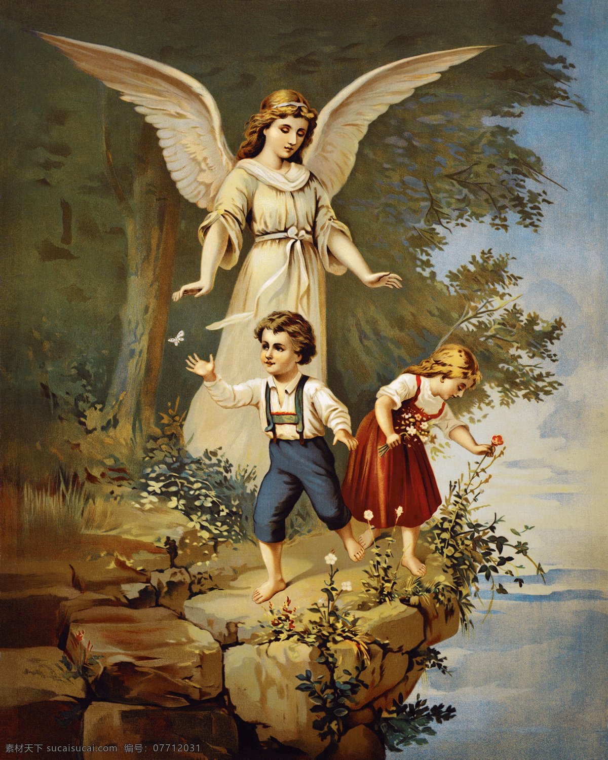 天使 童男童女 背景 墙 欧洲 欧式 复古 油画 人物 圣经故事 基督教 宗教 背景墙 背景图片 装饰画 免费素材下载