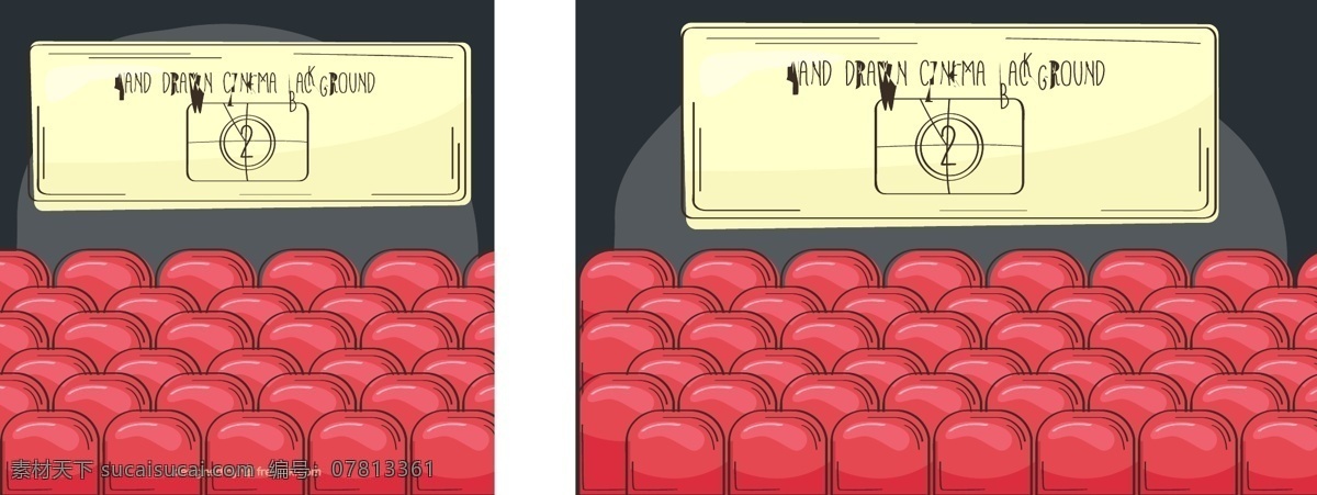 手绘 电影 背景 红色 座位 的背景下 一方面 舞台 表演 屏幕 娱乐 画 排 礼堂 座椅 投影