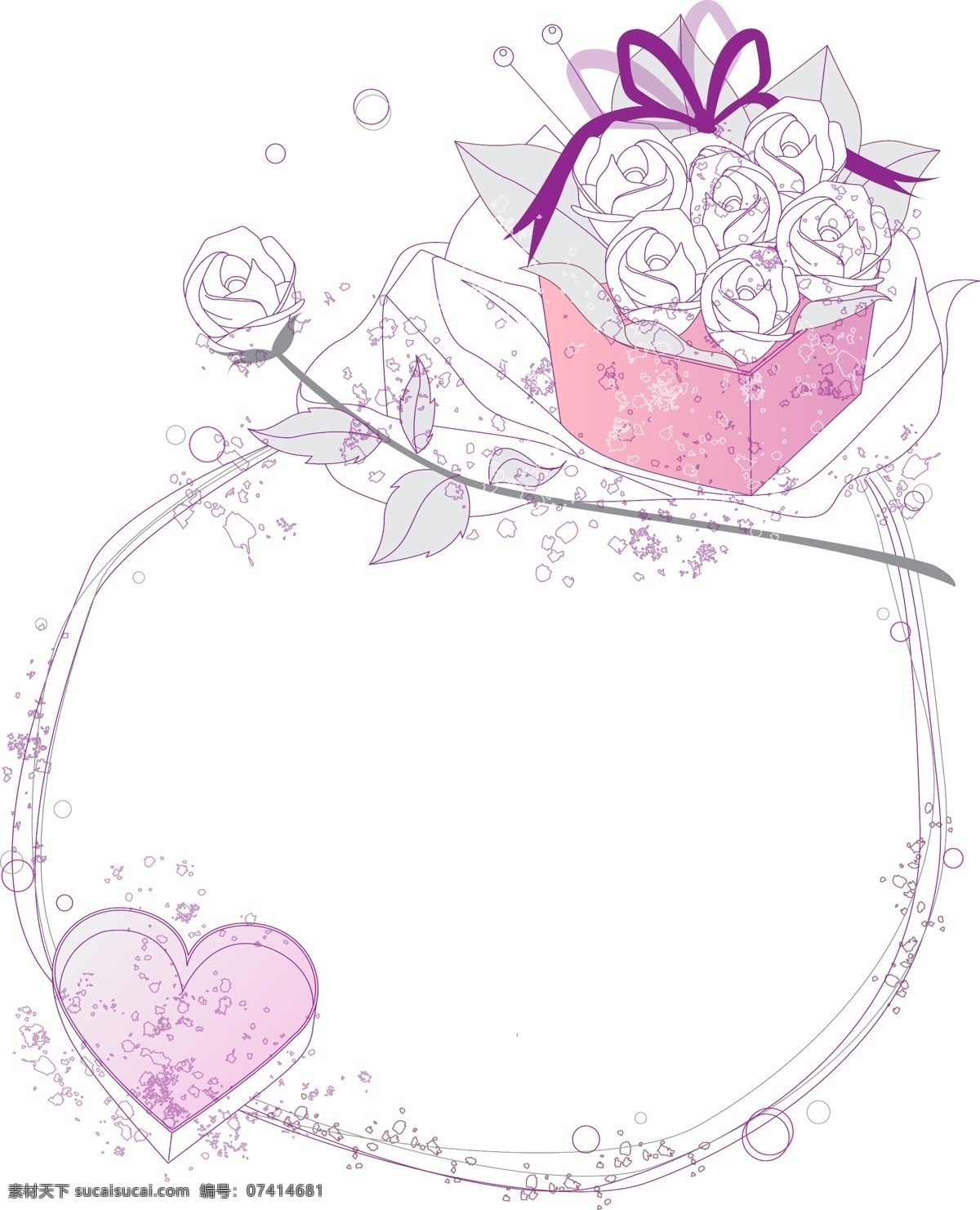 玫瑰花 边框 蝴蝶 花朵 花卉 花盆 盆栽 曲线 手绘 线条 矢量图 花纹花边