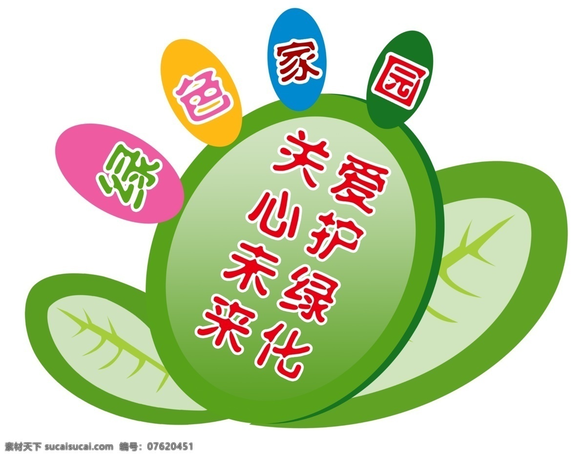 绿色家园 标贴 卡通 广告设计模板 温馨提示 模板 环保 爱护绿化 关心未来 卡通绿色 卡通绿色家园