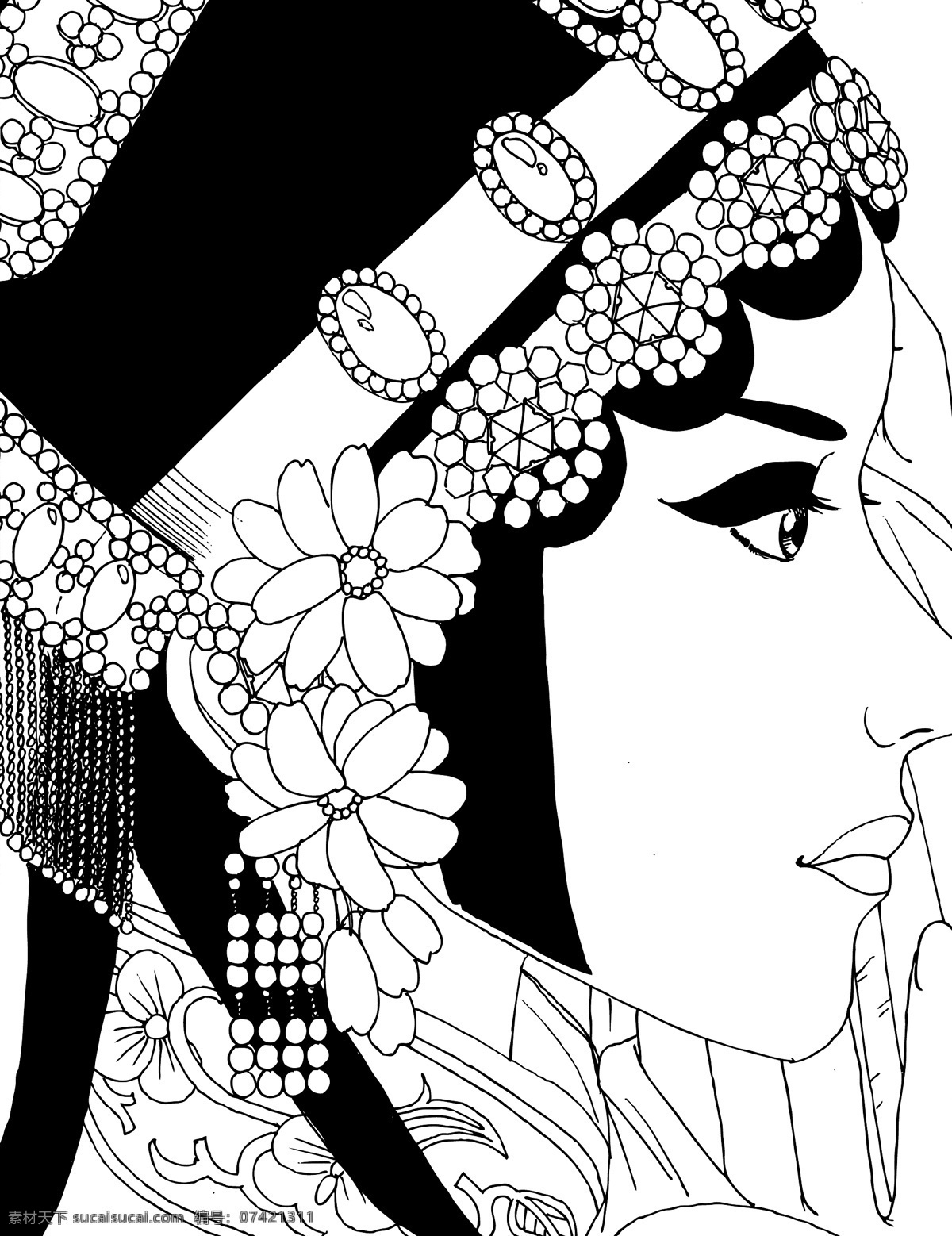 传统文化 黑白 京剧 京剧人物 美女 其他人物 人物 矢量人物 线框图 矢量 模板下载 旦角 矢量图