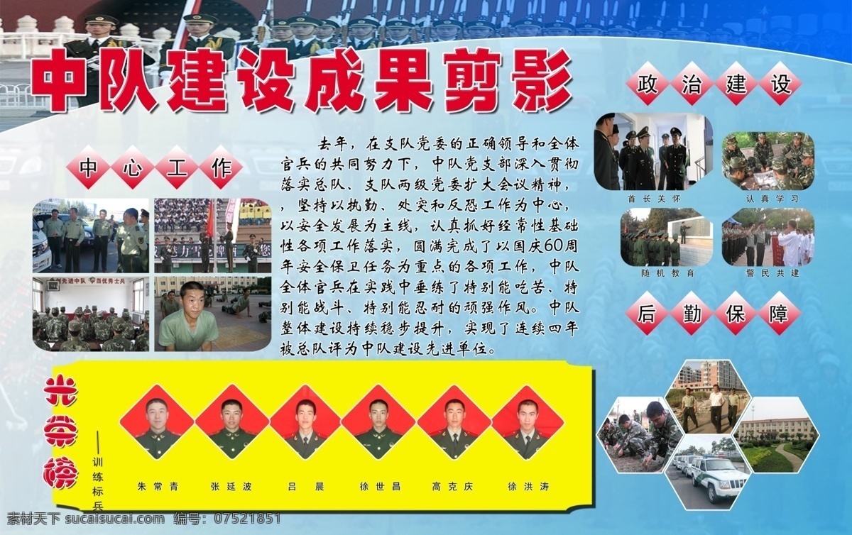 中队 建设 成果 剪影 分层 源文件 中心工作 政治建设 后勤保障 训练标兵 先进单位 psd源文件