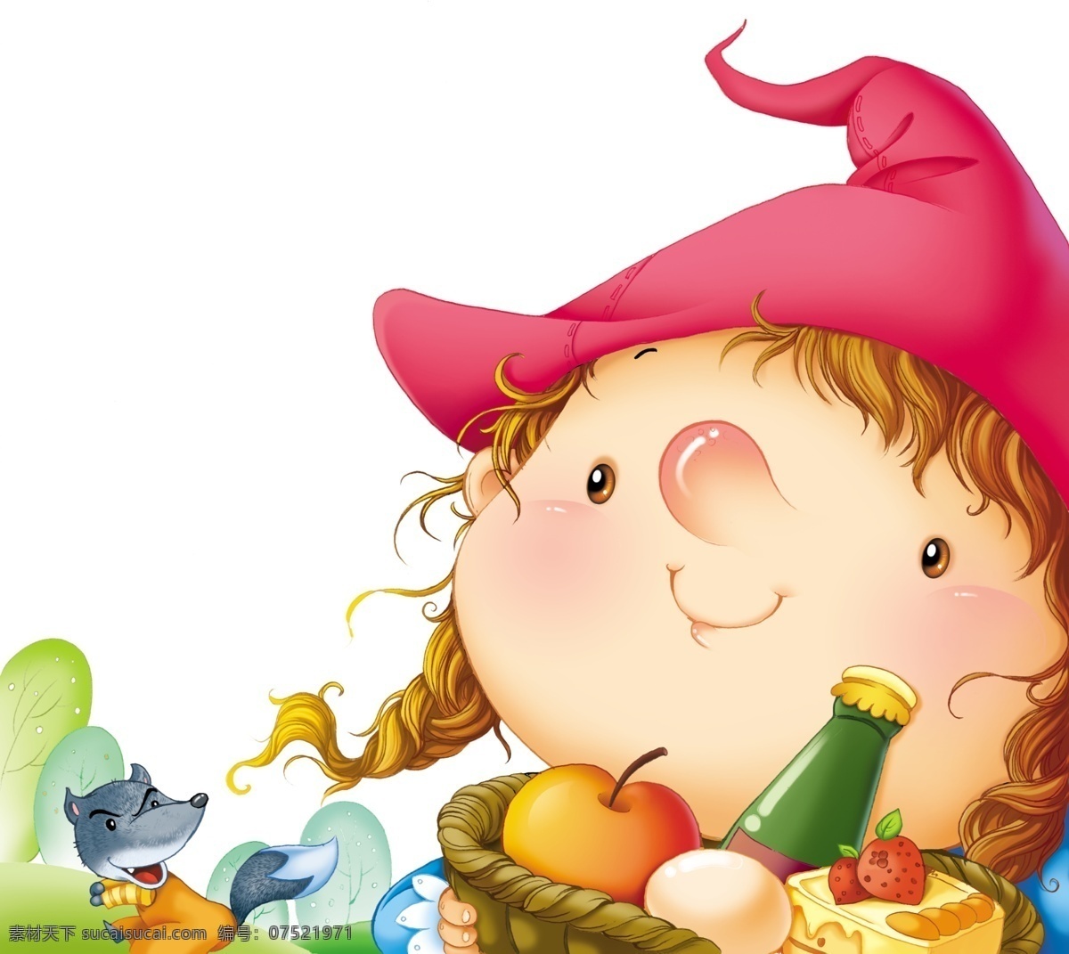 小红帽 可爱 卡通 女孩 红帽 篮子 大灰狼 食物 动漫人物 动漫动画