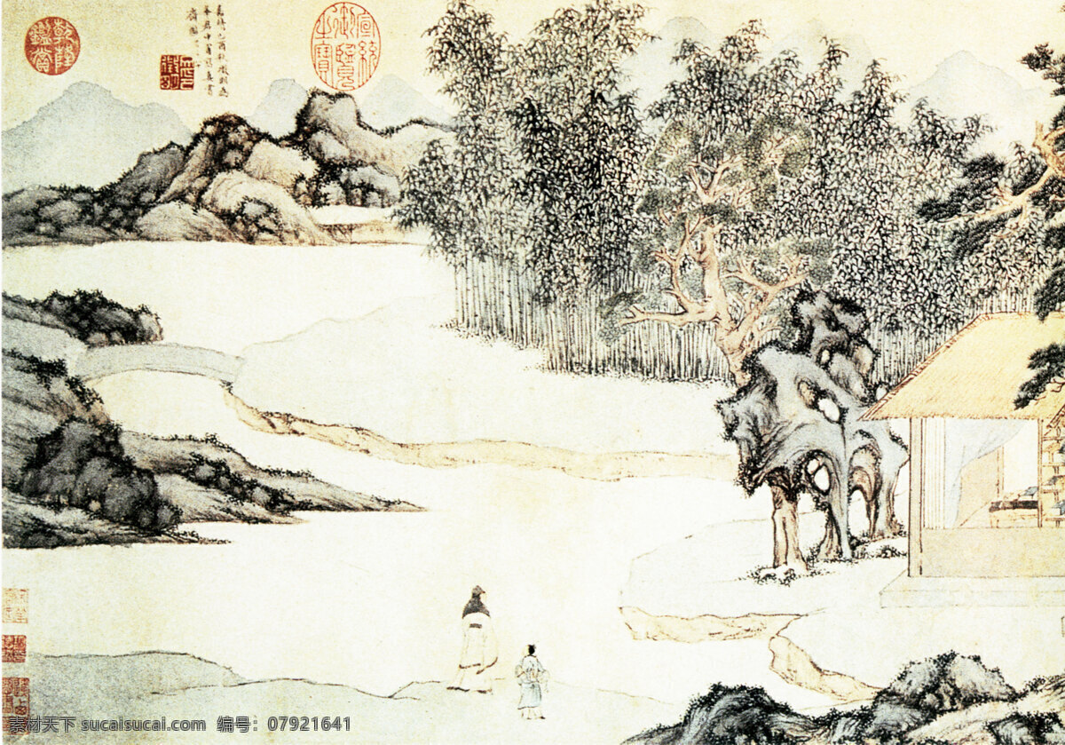 国画 山谷 古典 古画 绘画 印章 中国画 中华传世国画 中国画艺术 家居装饰素材 山水风景画