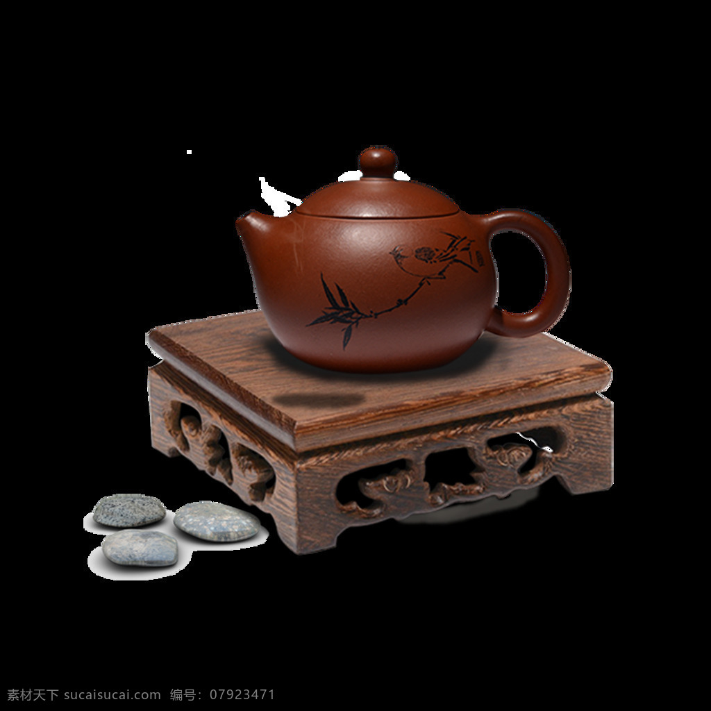 现代 雅致 褐色 茶具 产品 实物 产品实物 褐色茶壶 褐色茶具 石块