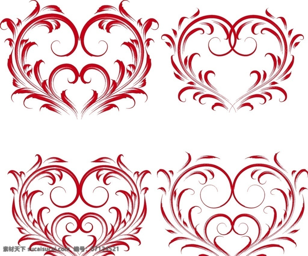 红色素材 爱心花纹 背景花纹 底纹边框 简易花纹