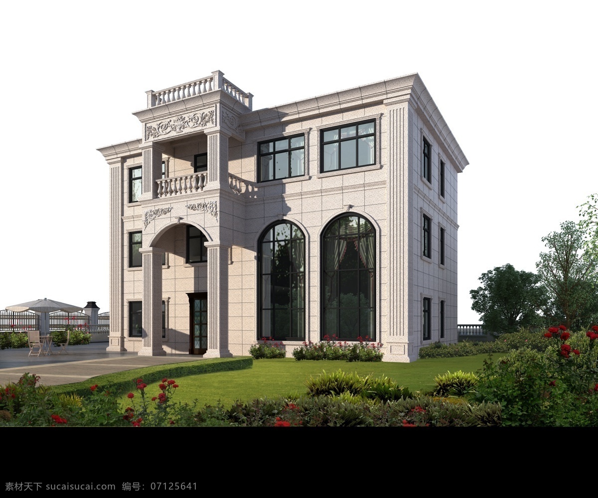 欧式 别墅 效果图 石材雕花 自建别墅 圆弧窗 环境设计 建筑设计