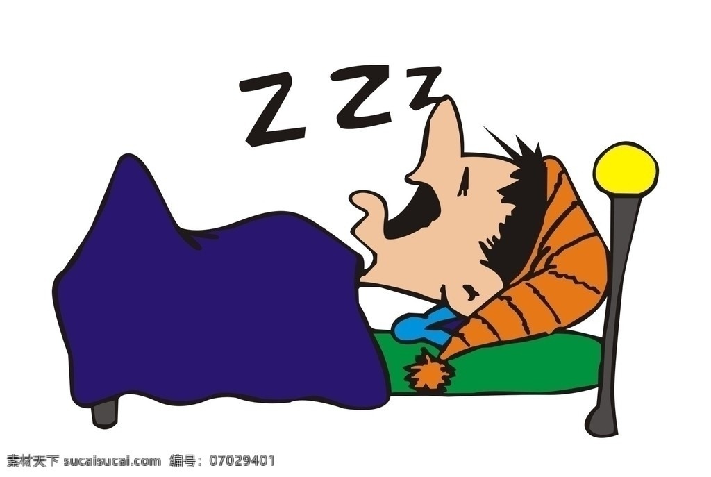 睡觉矢量 睡觉 卡通图 卡通人物 男人 男性 盖被子 床 帽子 打呼噜 大睡 矢量图库 其他设计 矢量
