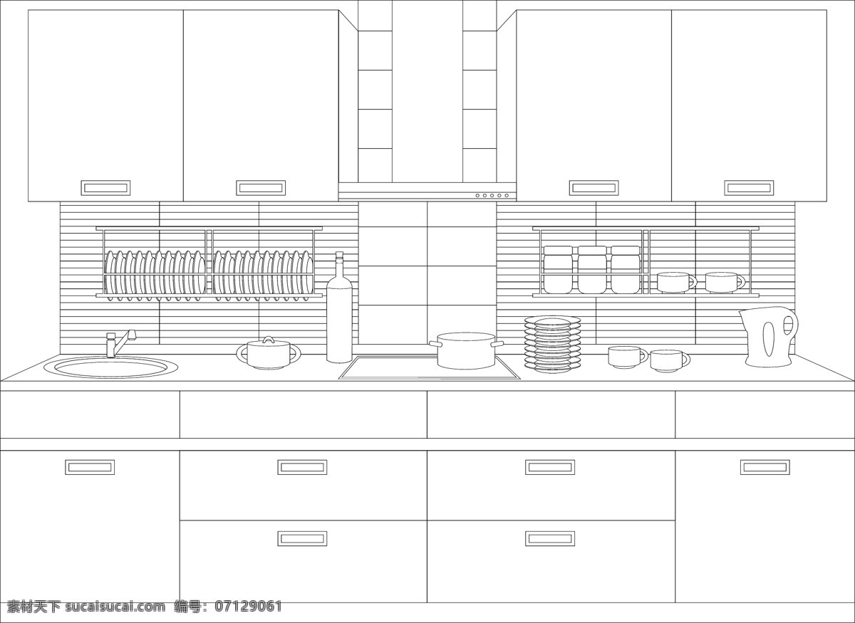 室内装饰 线 稿 图 厨房 碟子 矢量素材 室内 碗 线稿图 装饰 炉灶 装饰素材 室内装饰用图