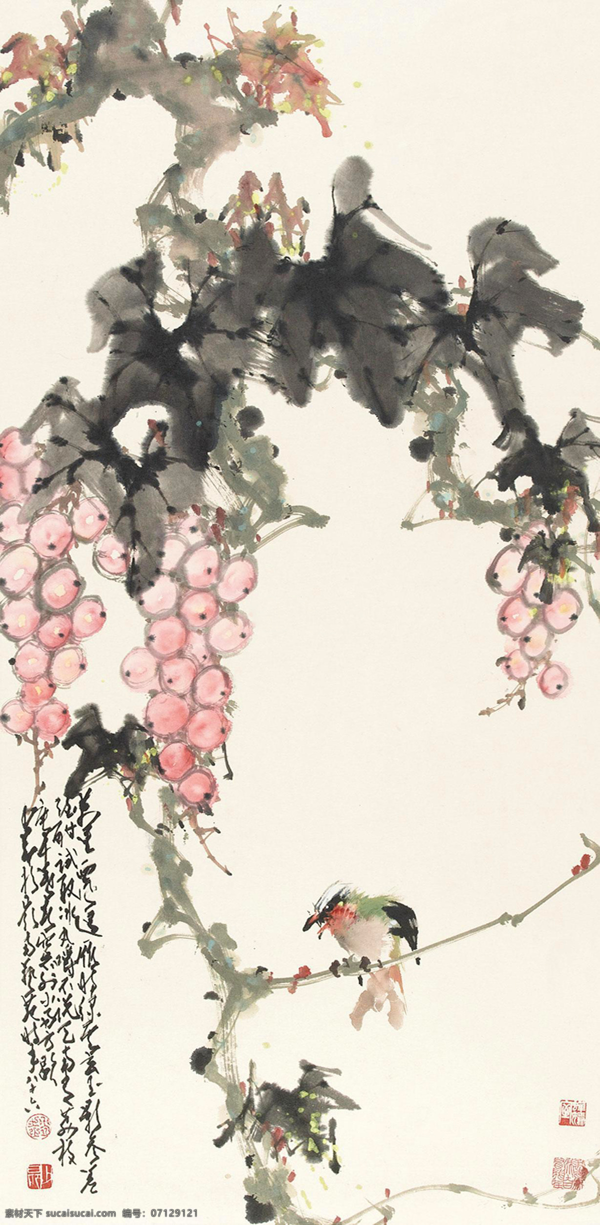 葡萄小鸟 赵少昂 国画 葡萄 小鸟 写意 水墨画 中国画 绘画书法 文化艺术 国画赵少昂