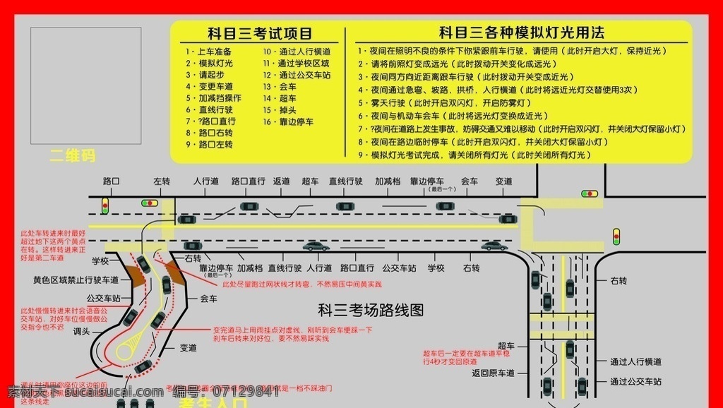 驾考项目 科三 路线图 模拟灯用法 矢量图