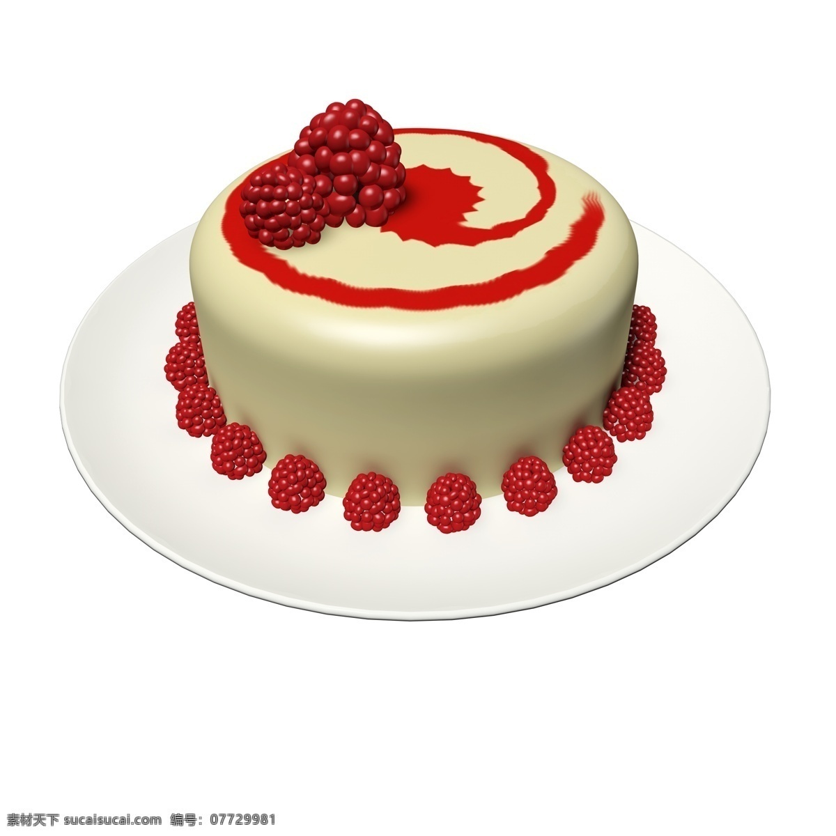 彩色 立体 食品 通用 元素 巧克力 覆盆子 水果 蛋糕 红色 奶油