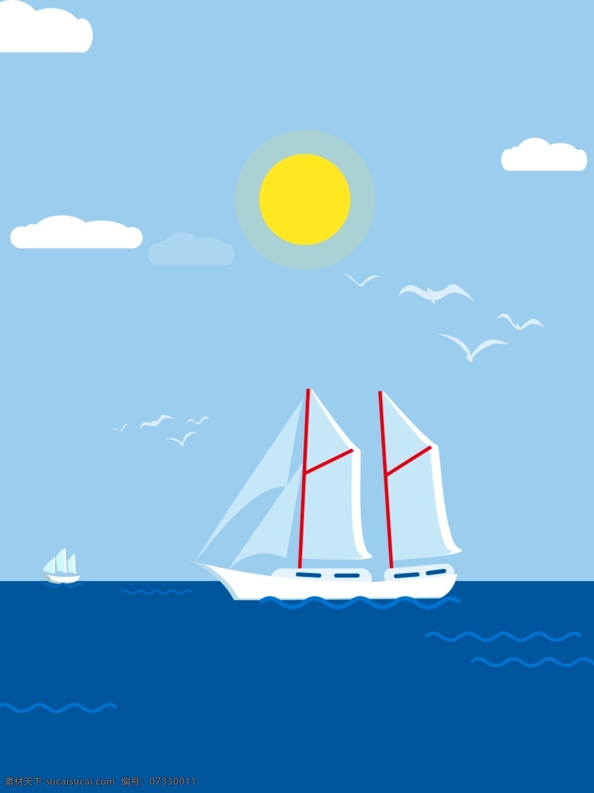 国际 航海 日 清新 蓝色 背景 国际航海日 海鸥 帆船 夏日
