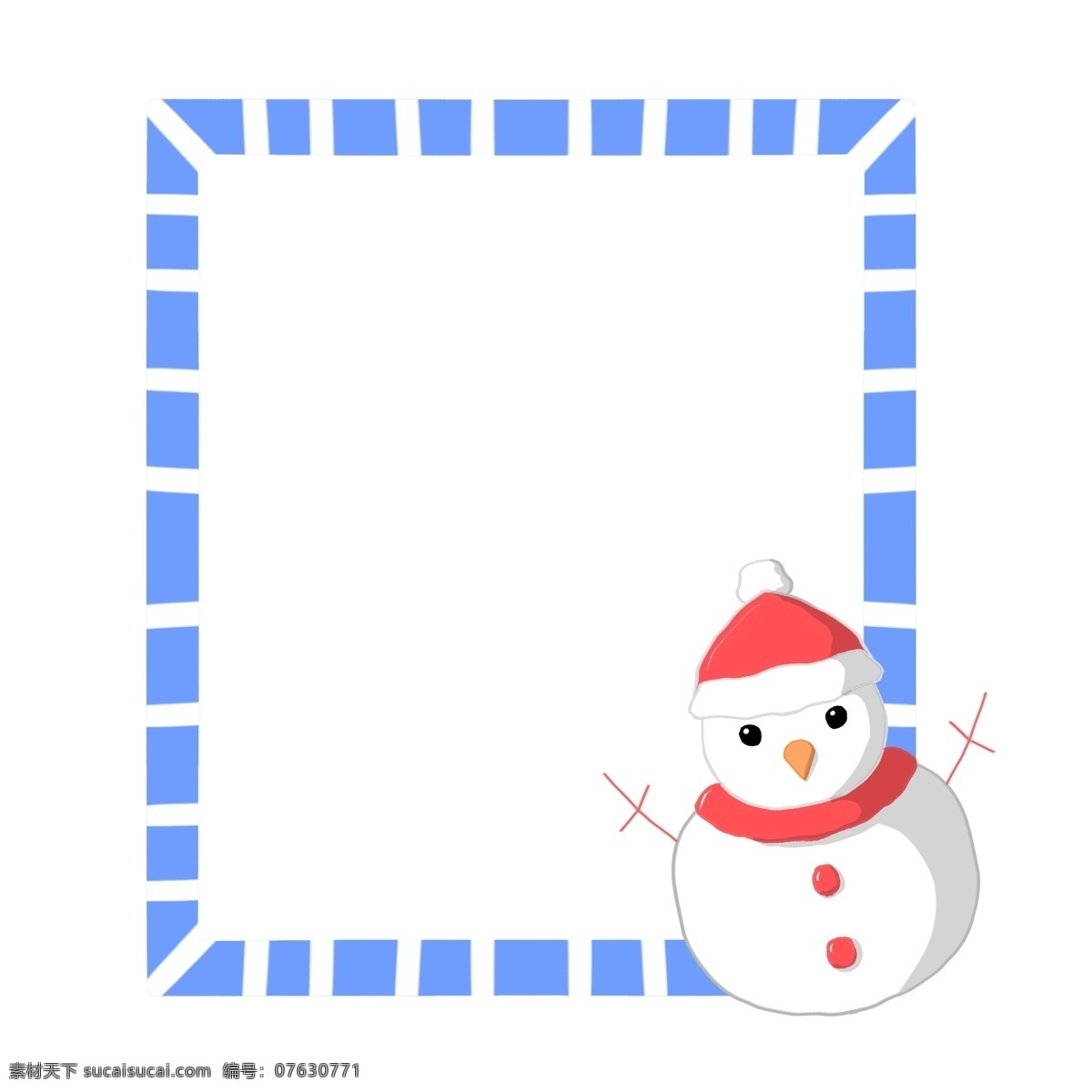 手绘 圣诞节 雪人 边框 蓝色的边框 白色的雪人 卡通边框 红色的圣诞帽 红色的围脖