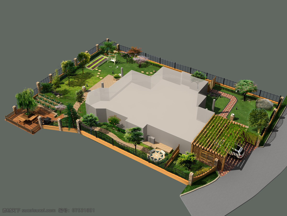 庭院设计 别墅 绿化 景观设计 效果图 鸟瞰图 环境设计